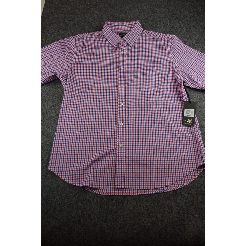 Knox & Lane Men Short Sleeve Plaid Button Up Shirt Size Large Slim Pink Blue NWT